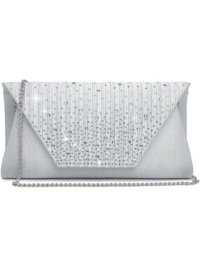 Women's Silver Clutch Purse With Detachable Chain Wedding Formal Evening Bag